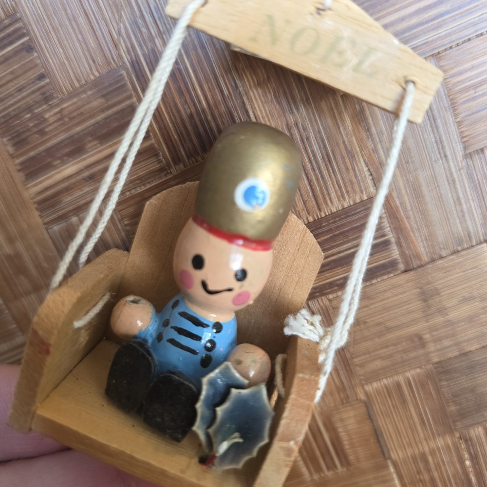 Little Wooden Drummer Boy On A Swing Christmas Ornament Wood Noel Hand Painted - Picture 2 of 5